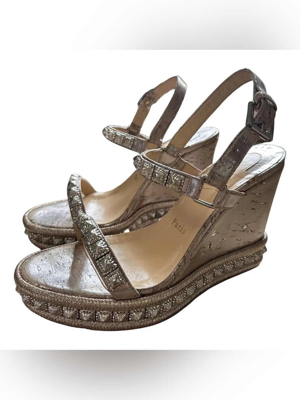 Christian Louboutin Metallic Silver Wedge Espadrille Sandals